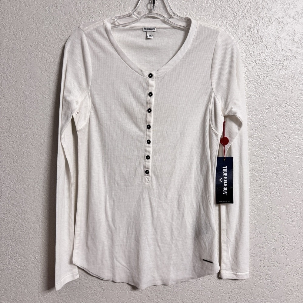 Vintage Y2K True Religion Military Henley White Small Bella Twilight Ribbed Knit